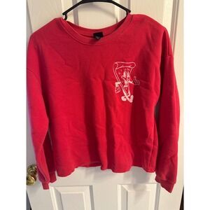 Art Class Kids Red Pizza Graphic Sweatshirt Mama Mia Raw Hem XL 14 Fleece
